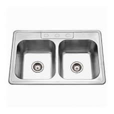 Houzer 3322-9BS3-1 Glowtone Series Topmount Stainless Steel 50/50 Double Bowl Kitchen Sink  9-Inch Deep - B0011YHMC8
